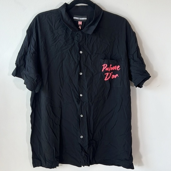 NWT Double Rainbouu Palm Tree Print Hawaiian Shirt BLACK - Picture 7 of 12